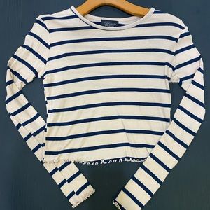 TOPSHOP long sleeve crop tee with ruffle hem